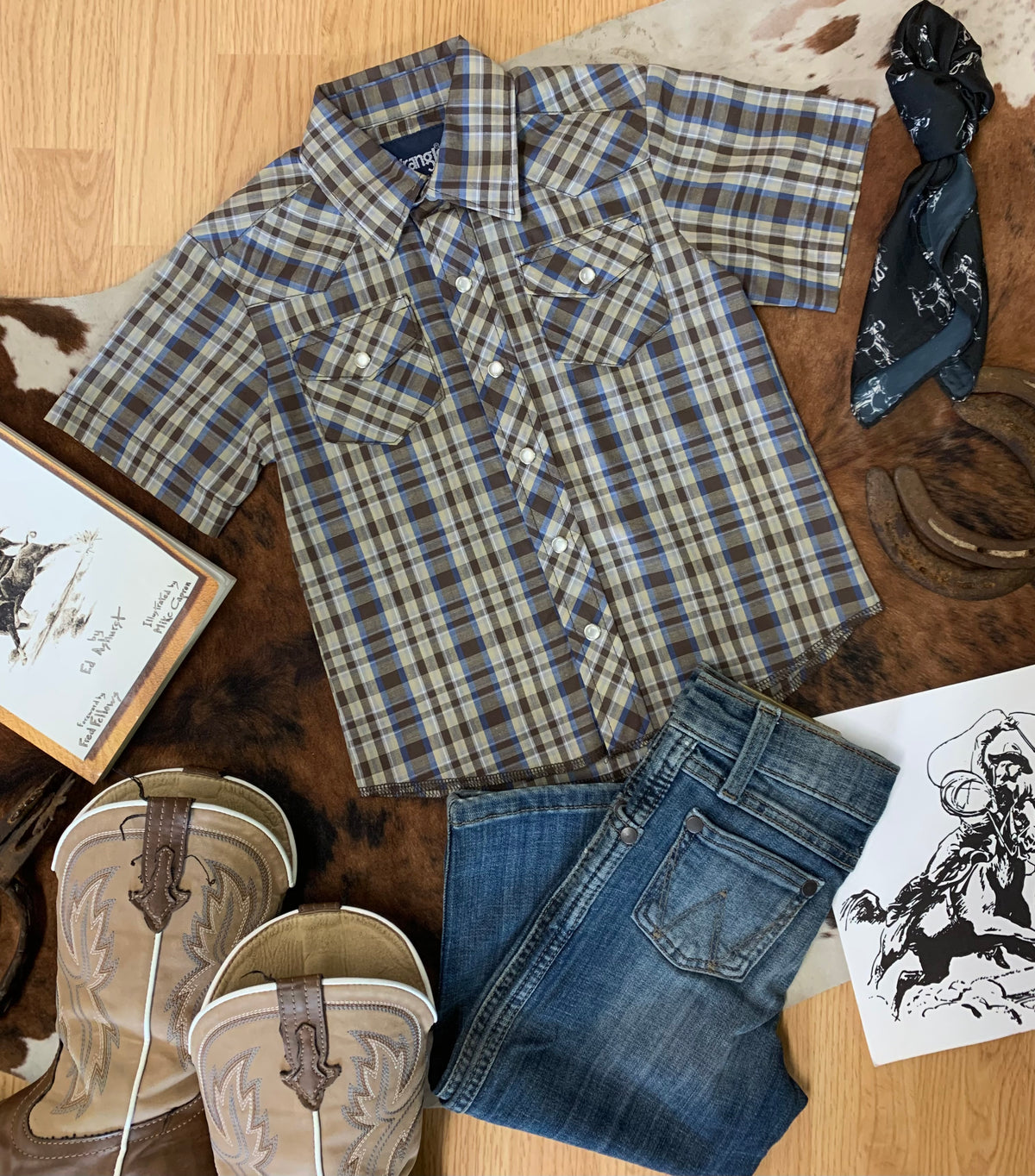 Boys Wrangler Shortsleeve Western Pearl Snap XXS (0-2T)