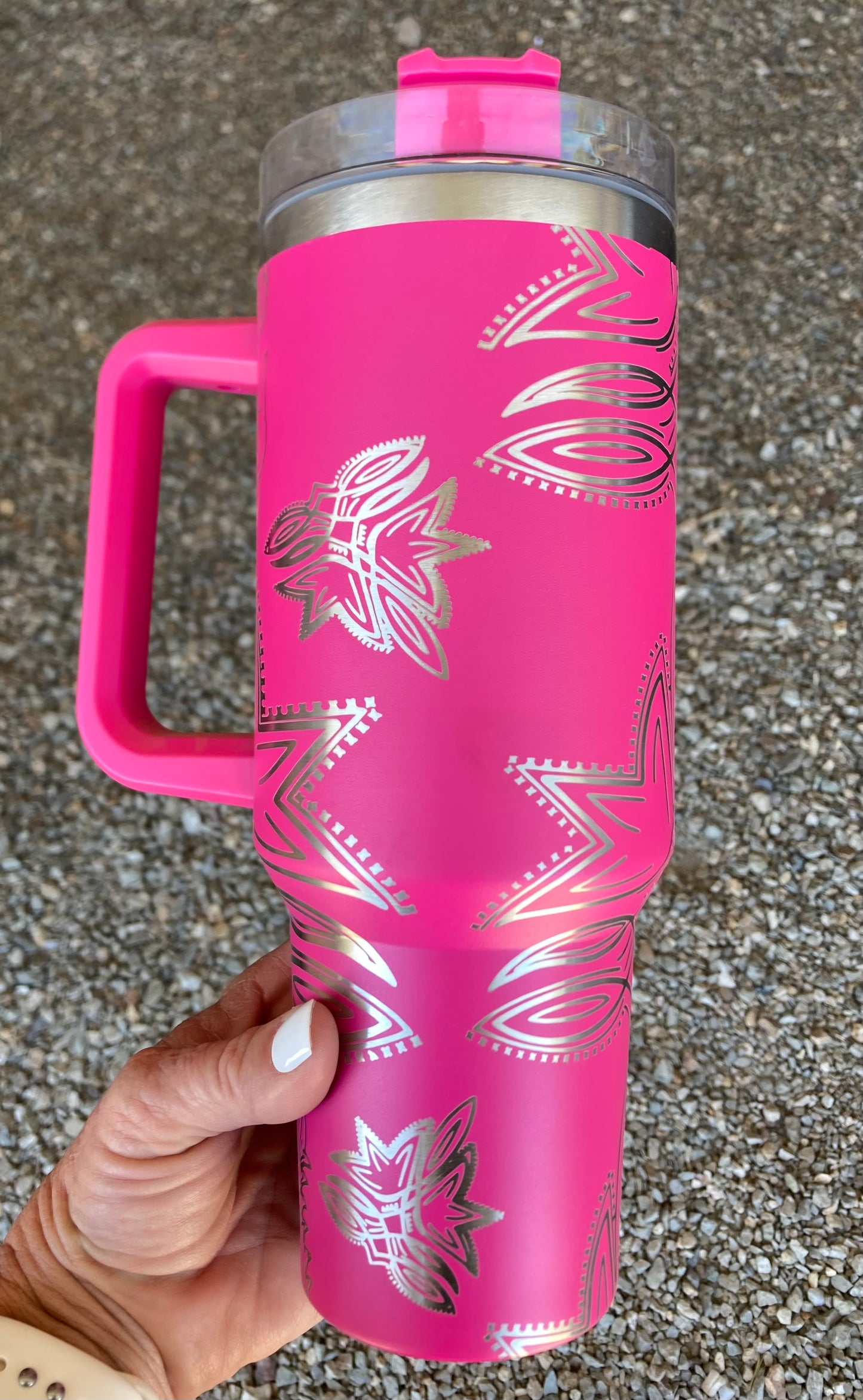 Laser Engraved 40 oz. Bootstitch Tumbler - Hot Pink