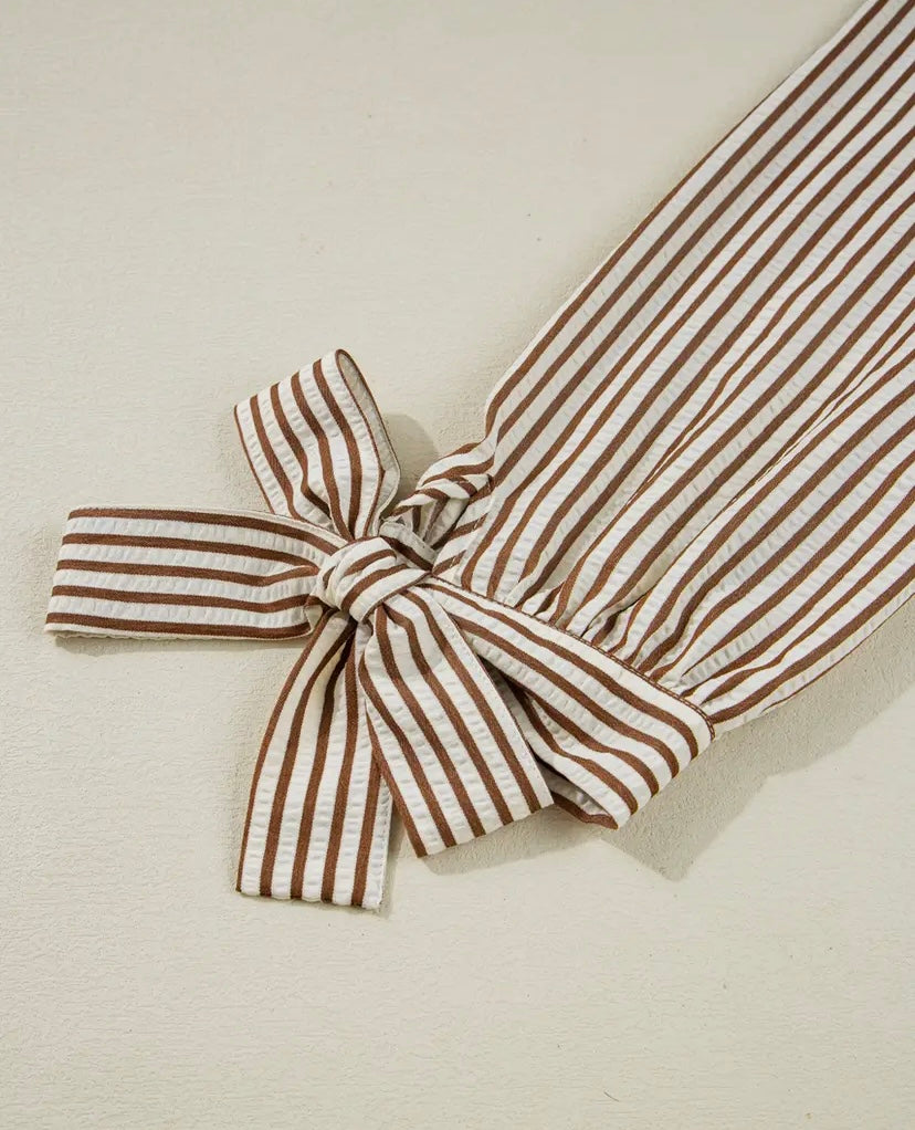 Fallon Striped V-Neck Knot Bracelet Sleeve Blouse