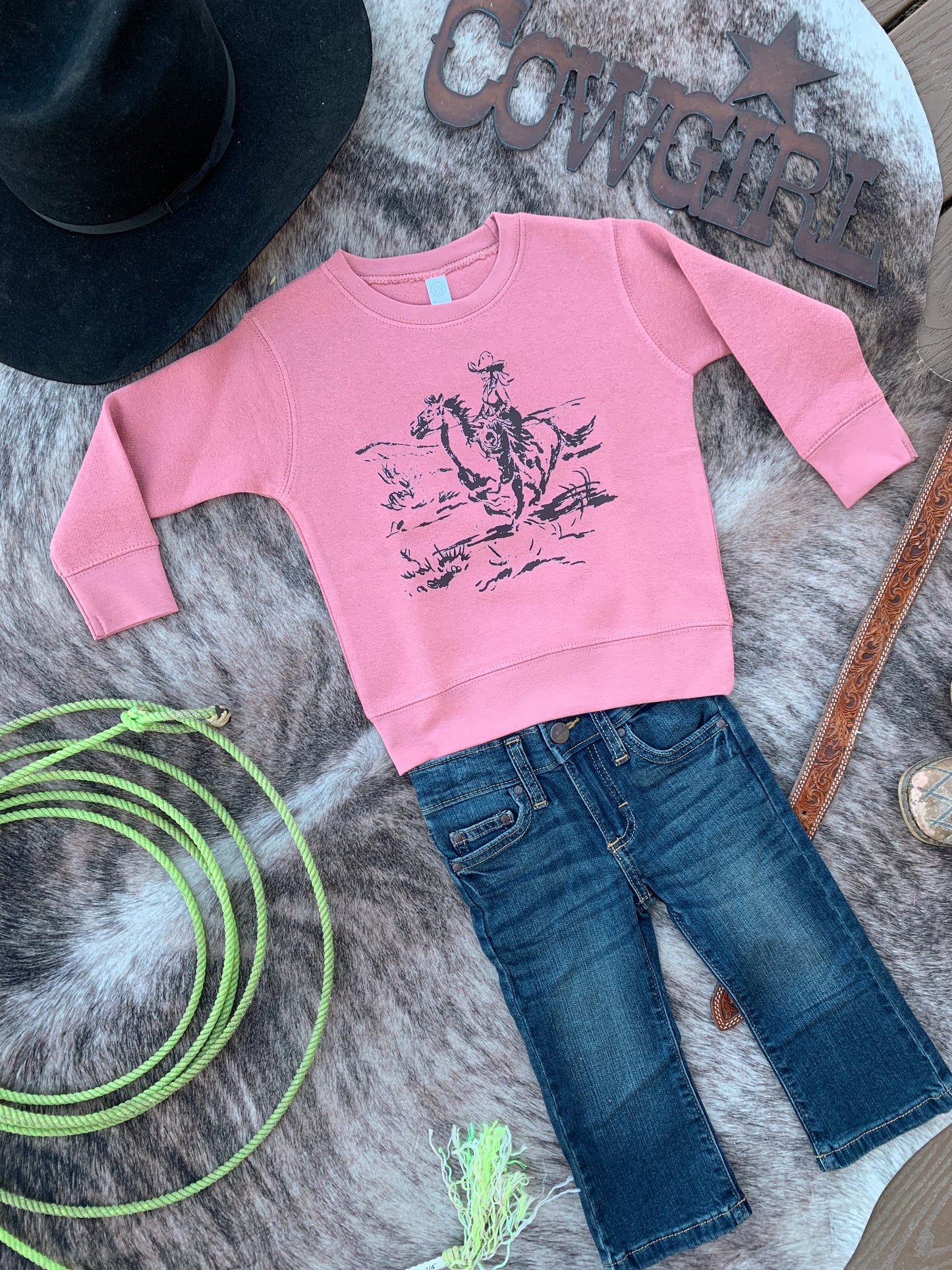 Ride On Cowgirl Toddler/Youth Crewneck Sweatshirt