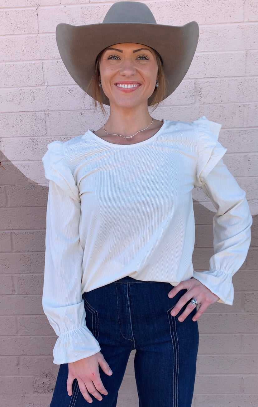 Ruffled Longsleeve Ribbed Top