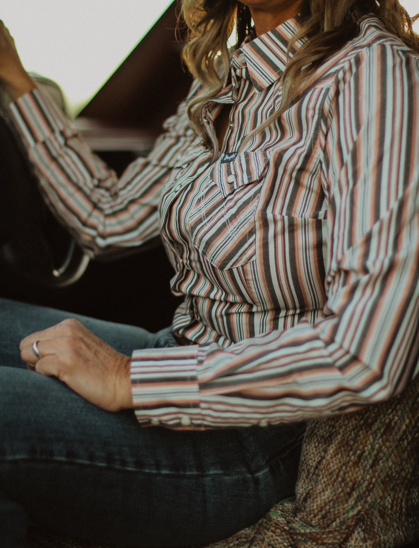 Women’s Wrangler Pink & Grey Striped Western Snap Shirt