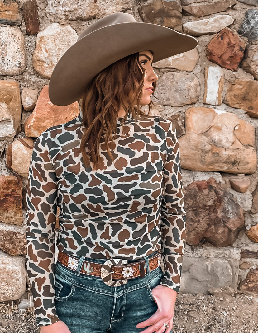 Camo Cowgirl Longsleeve Mesh Top