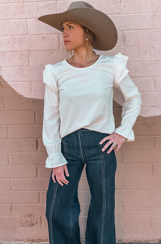 Ruffled Longsleeve Ribbed Top