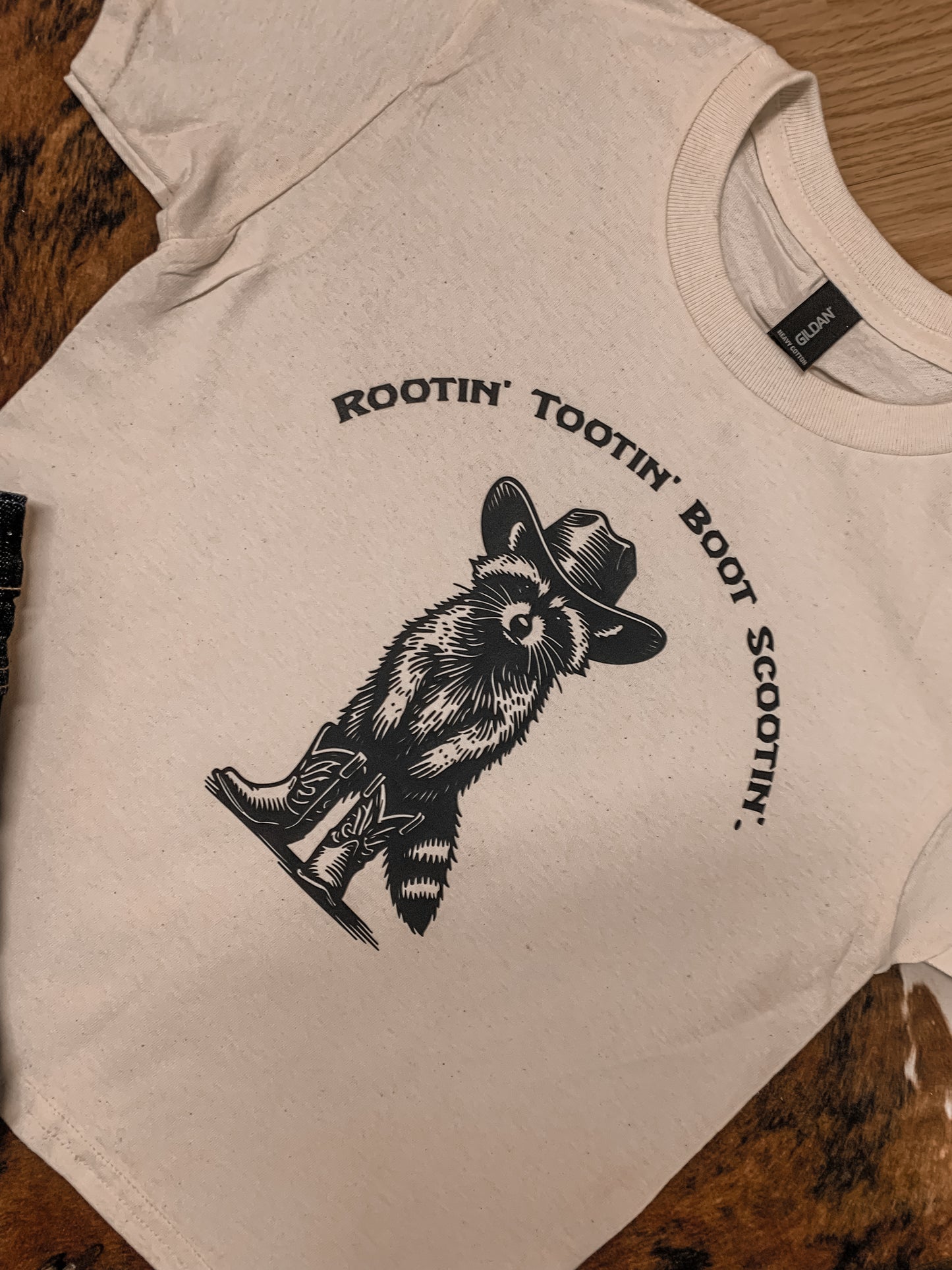 Rootin’ Tootin’ Raccoon Youth Tee-Natural