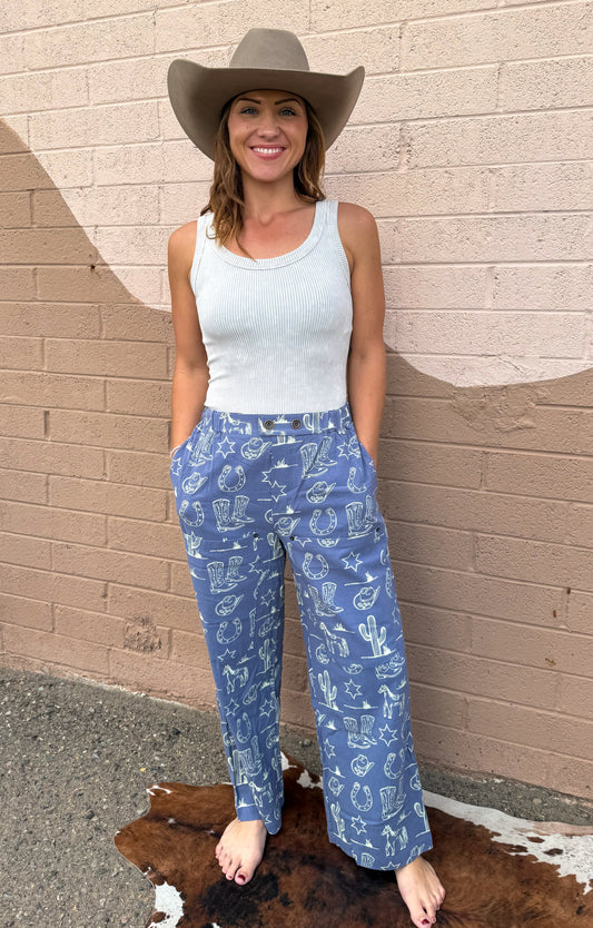 It’s A Cowgirls World Wide Leg Western Print Pants