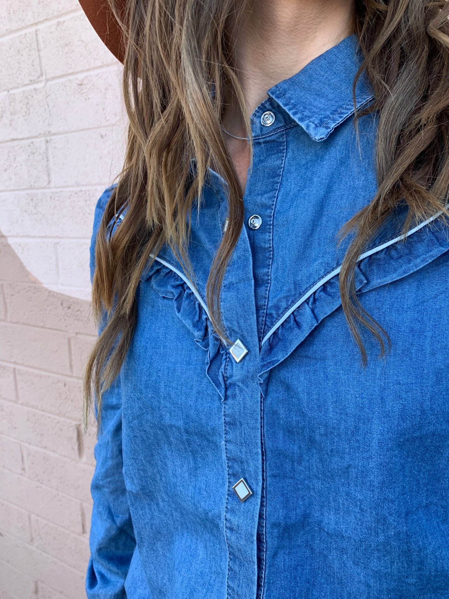 Rowdy Ruffles L/S Denim Top - Dark