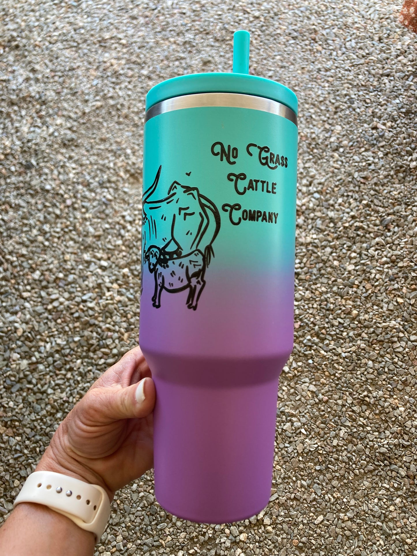 40oz. No Grass Cattle Co. Tumbler - Purple/Turquoise Ombré