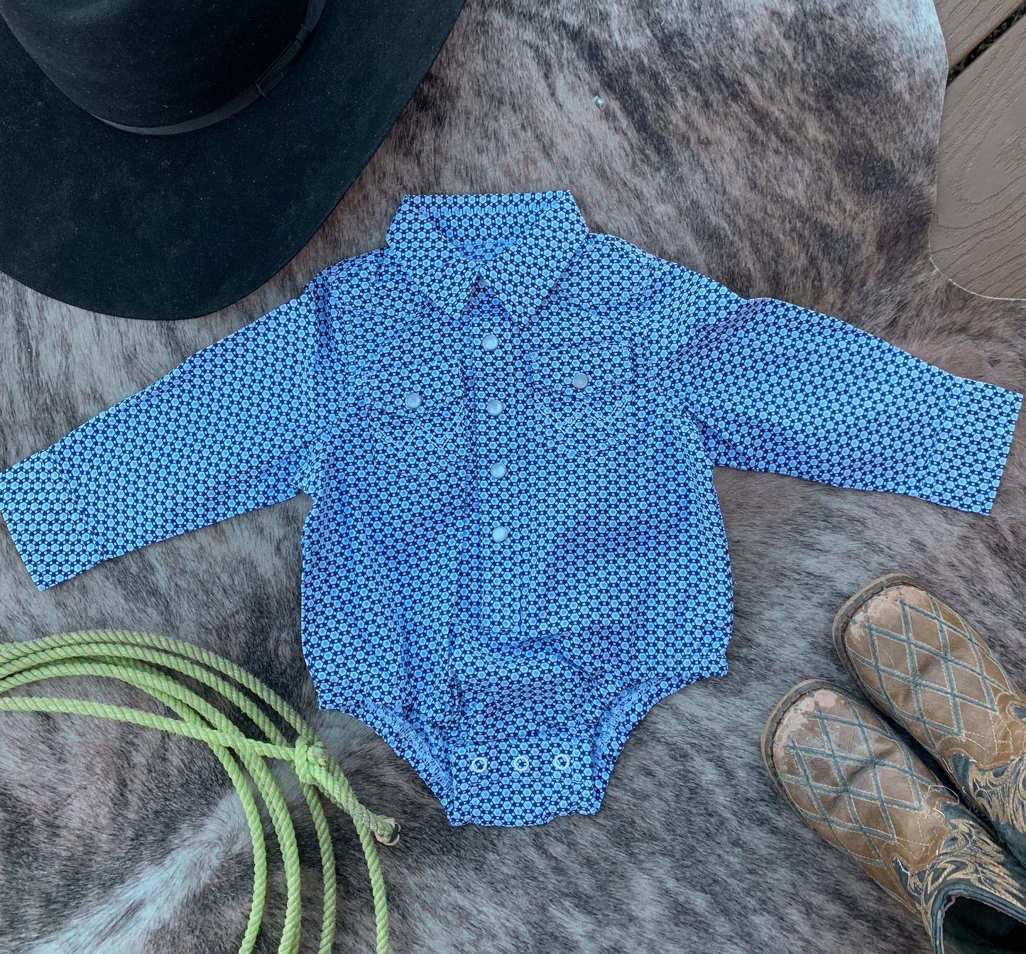 Longsleeve Wrangler Pearl Snap Button Up Onesie