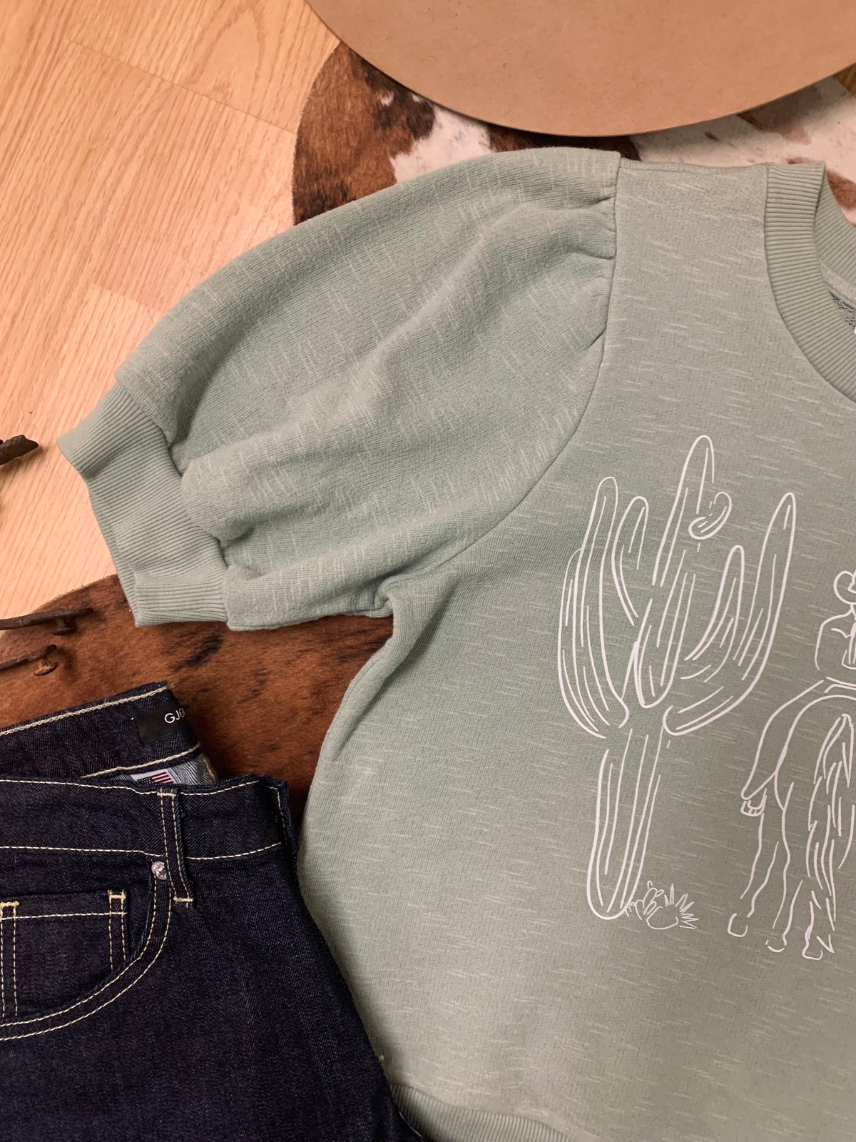 Out West Puff Sleeve Top- Sage