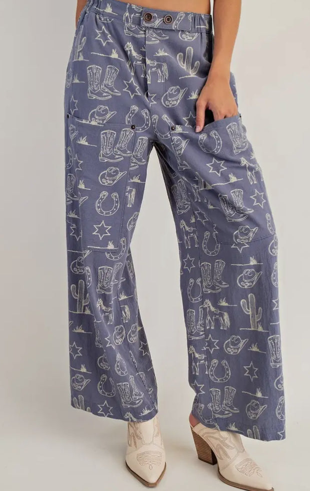 It’s A Cowgirls World Wide Leg Western Print Pants