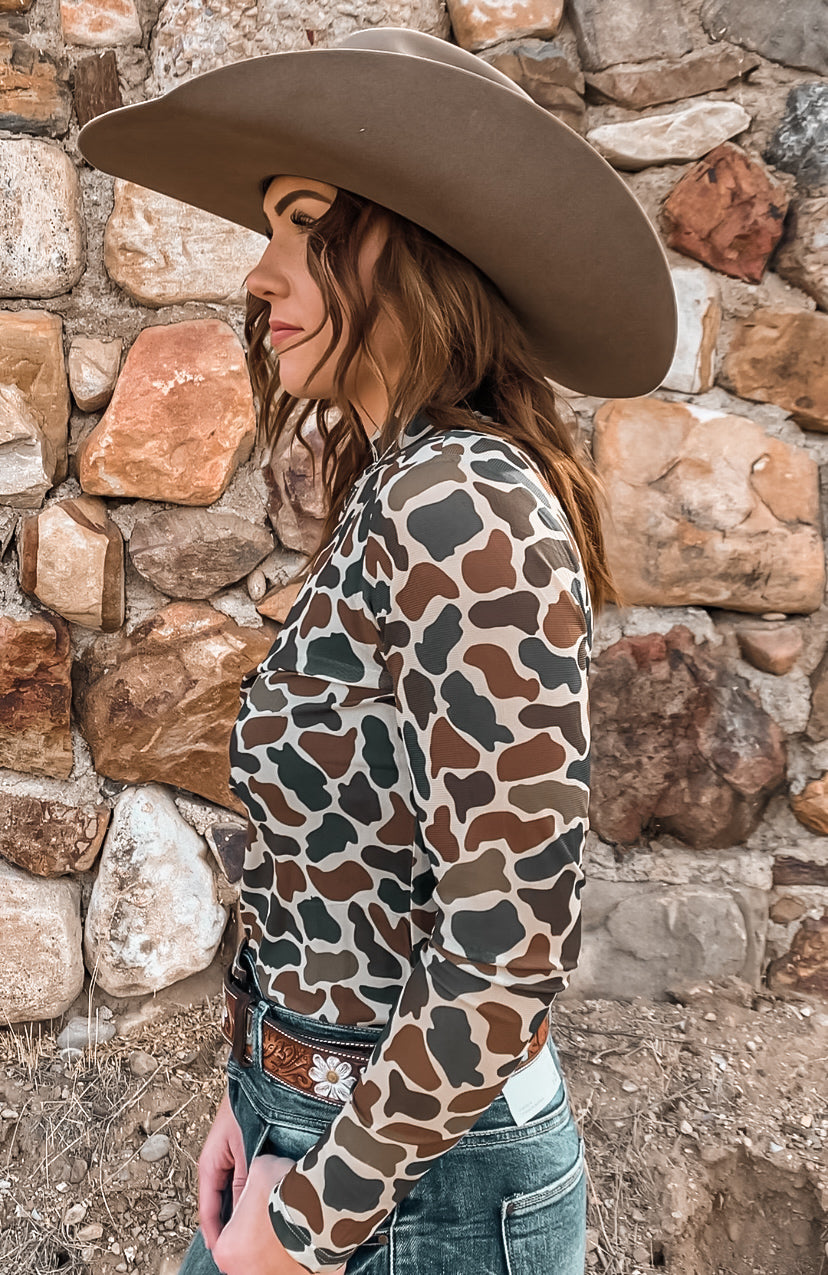 Camo Cowgirl Longsleeve Mesh Top