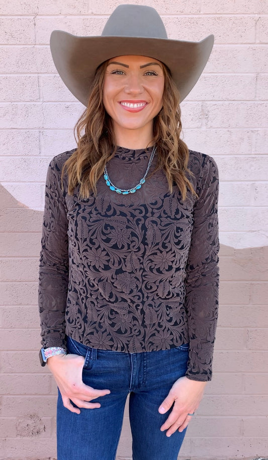 Leather & Lace Longsleeve Mesh Top