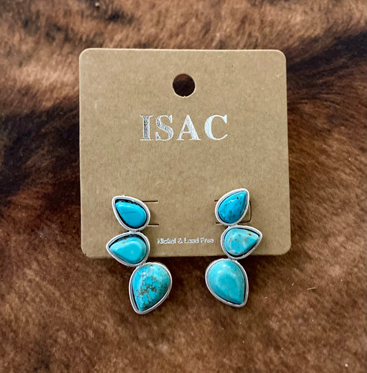 3 Stone Turquoise Stud Earrings