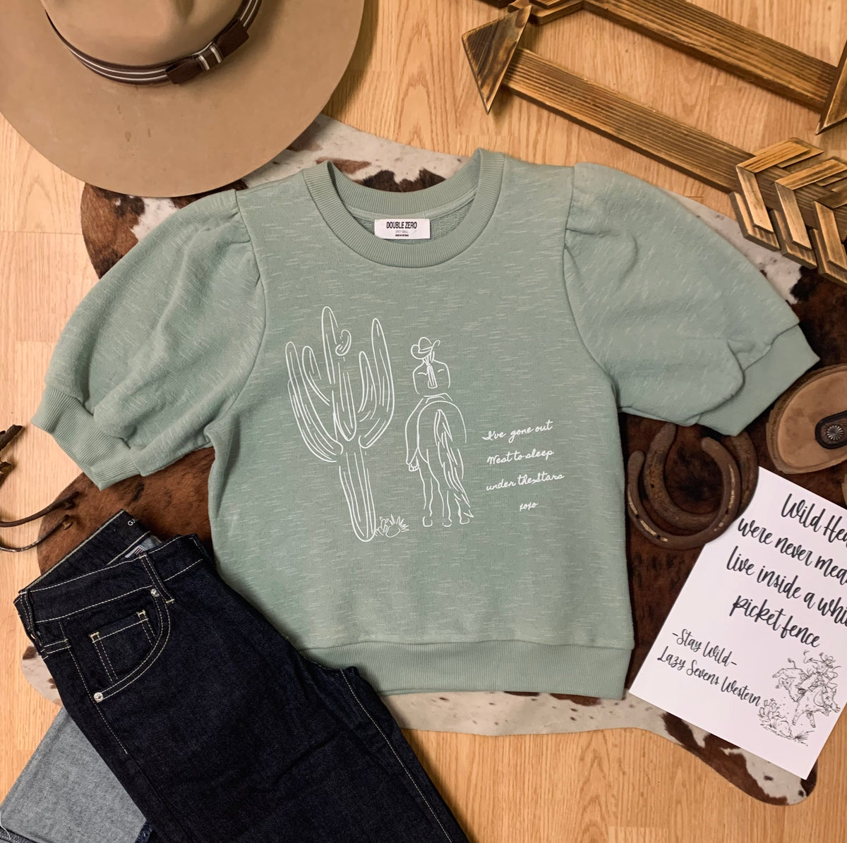Out West Puff Sleeve Top- Sage