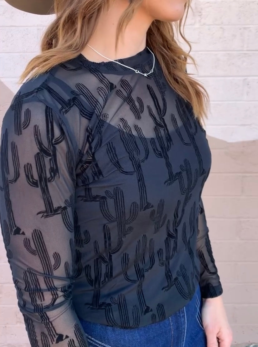 All About Cactus Longsleeve Mesh Top