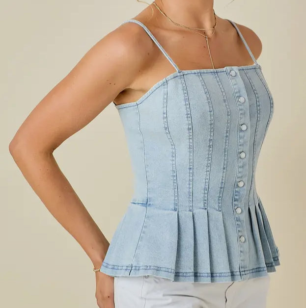 Laramie Pleated Denim Cami Top