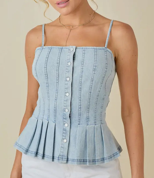 Laramie Pleated Denim Cami Top