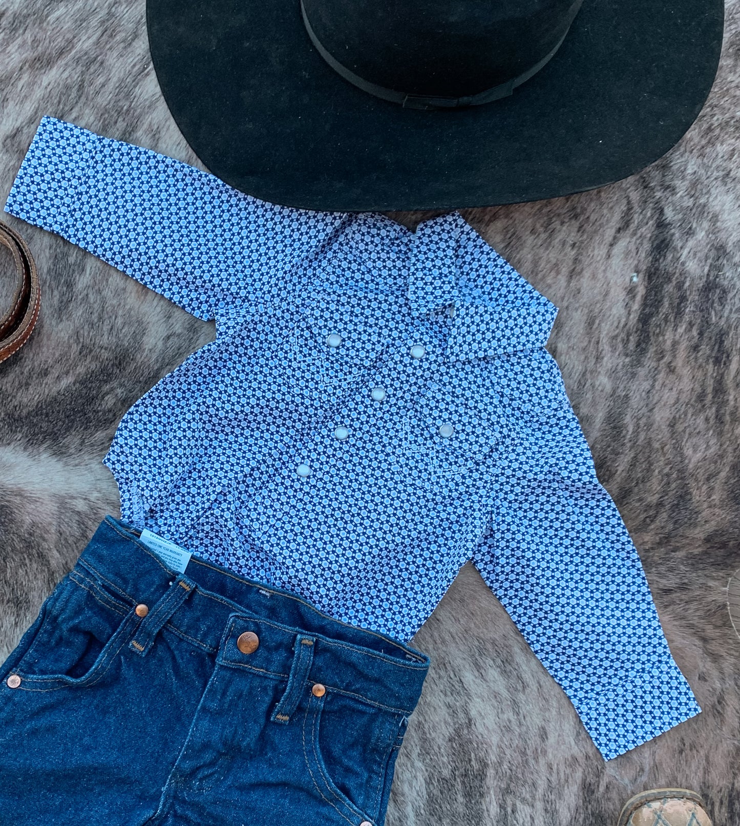 Longsleeve Wrangler Pearl Snap Button Up Onesie