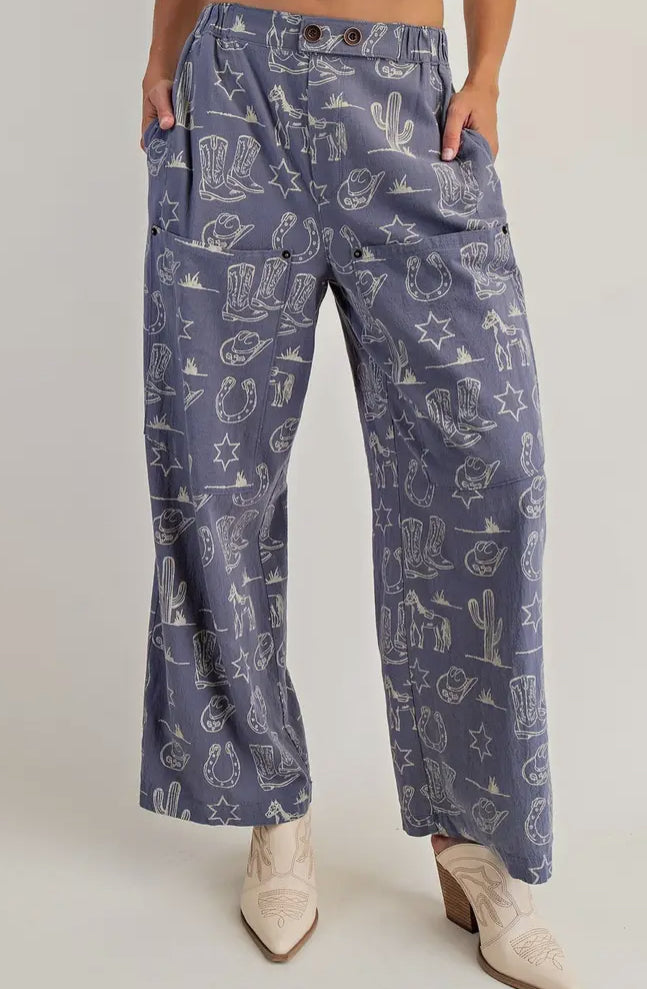 It’s A Cowgirls World Wide Leg Western Print Pants