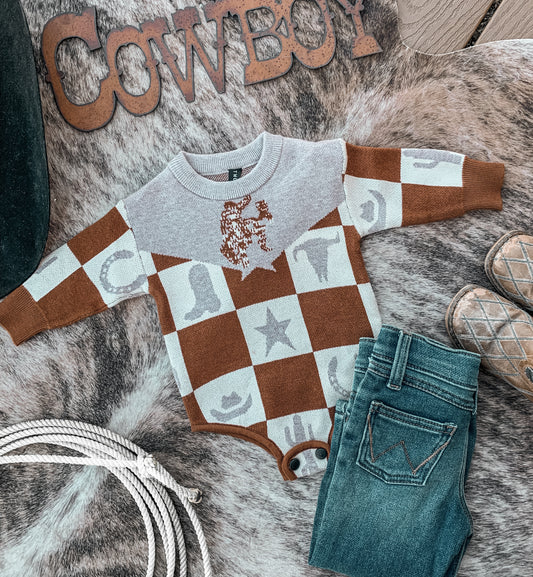 Checkered Bronc Sweater Onesie