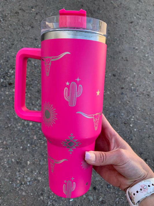 Southwest Steerhead Laser Engraved 40 oz. Tumbler - Pretty Pink