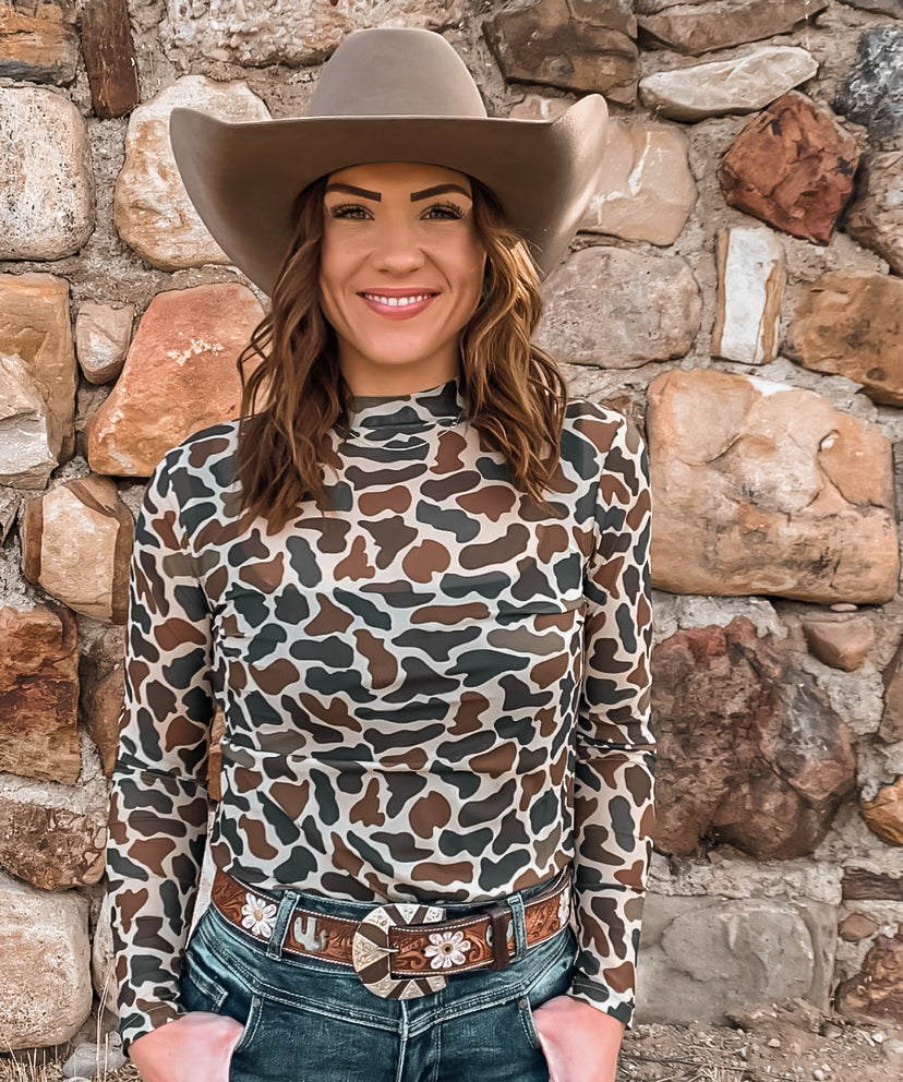 Camo Cowgirl Longsleeve Mesh Top