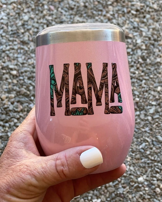 MAMA 12 oz. Western Wine Tumbler - Glitter Pink
