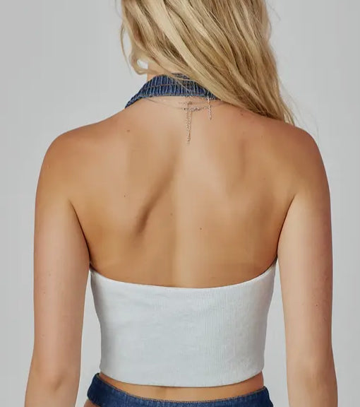 JJ Denim Corset Halter Top - Blue
