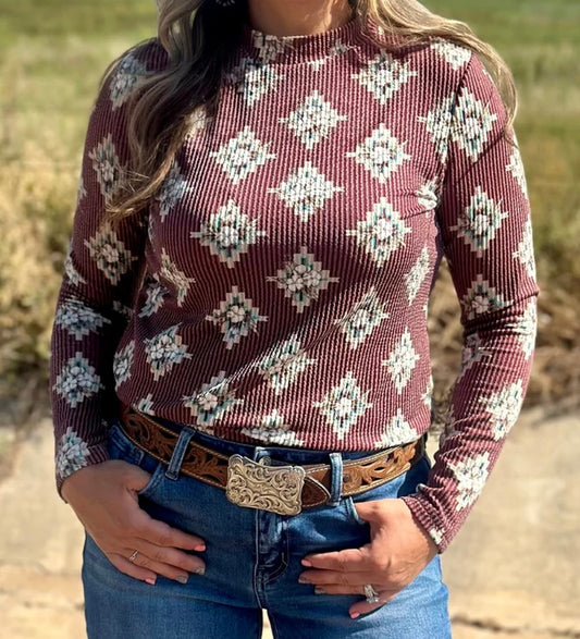 High Plains Aztec Ribbed Top