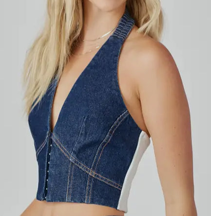 JJ Denim Corset Halter Top - Blue