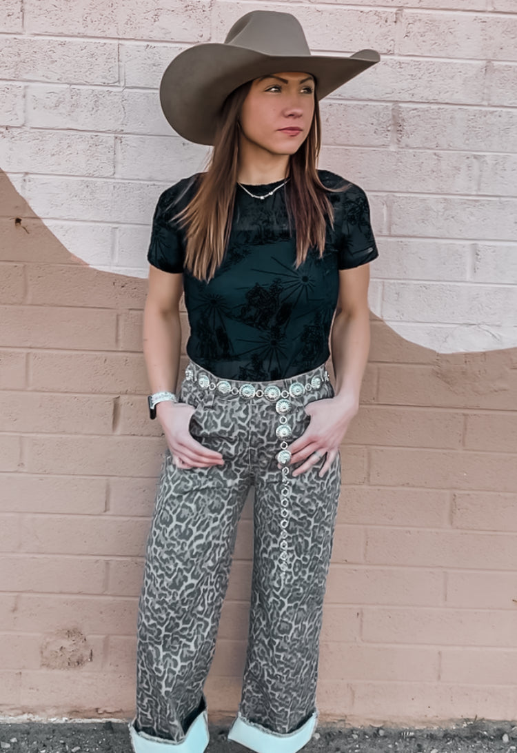 Leopard Wide Leg Crop Jeans