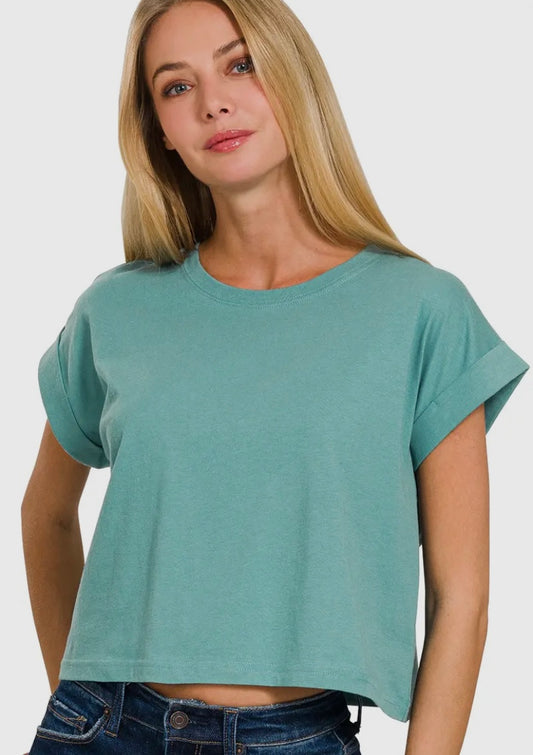 Neon Moon Short Sleeve Crop Tee - Dusty Teal