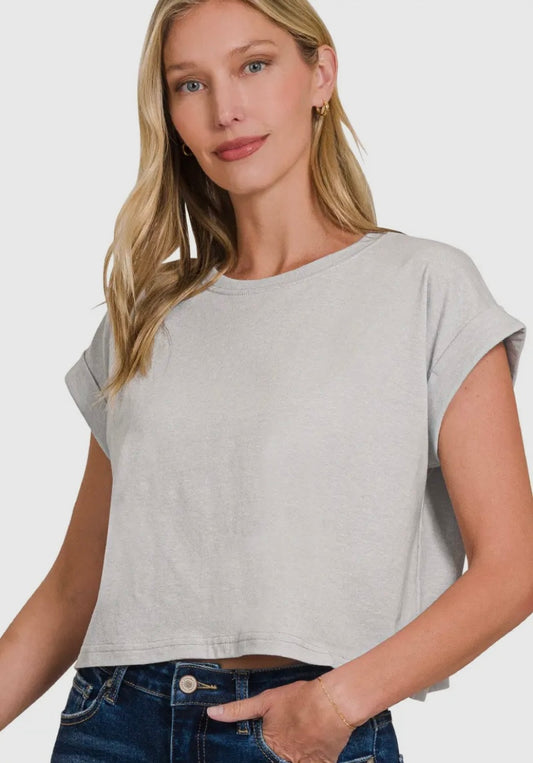Neon Moon Short Sleeve Crop Tee - Heather Grey