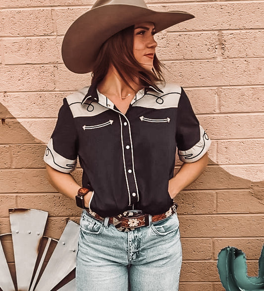 Cadillac Cowgirl Retro Short Sleeve Western Pearl Snap Shirt