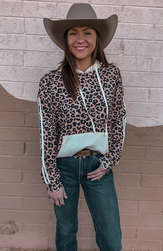 Leopard Lady Waffle Knit Hooded Sweatshirt