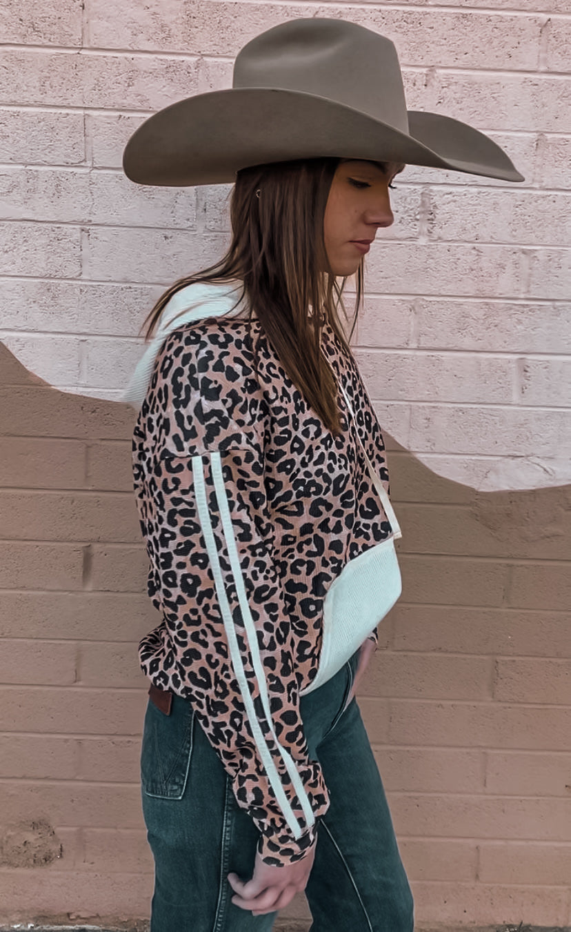 Leopard Lady Waffle Knit Hooded Sweatshirt