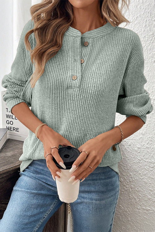 Sage Ribbed Henley Top