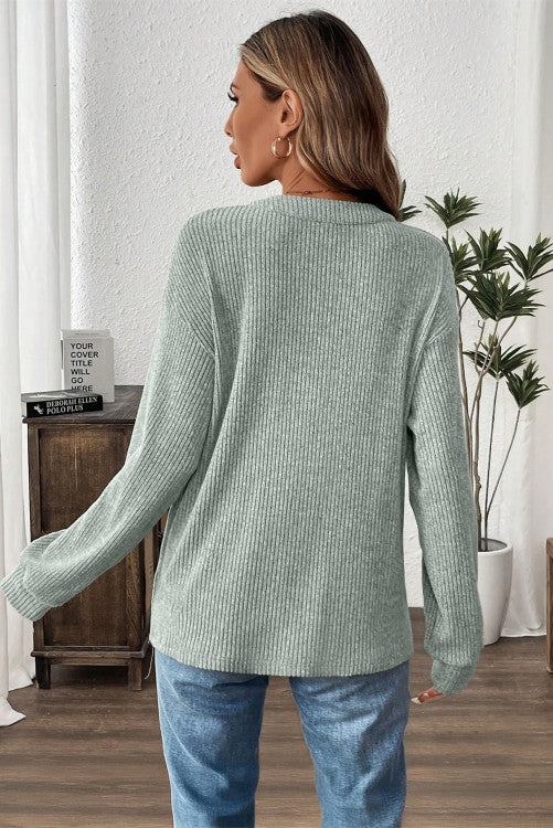 Sage Ribbed Henley Top