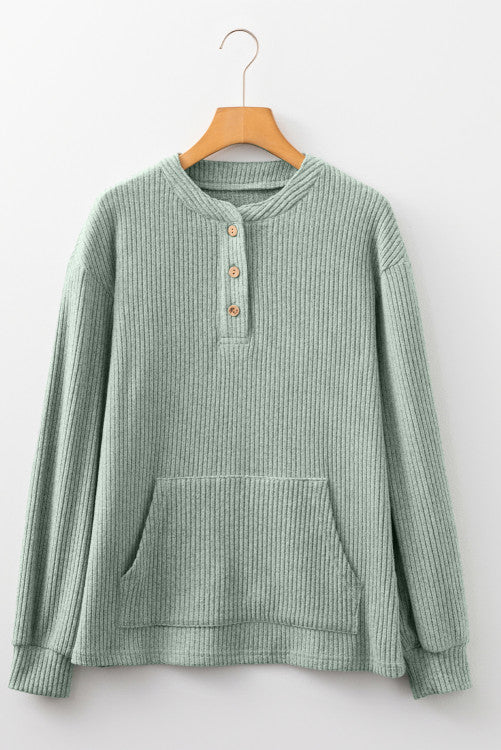 Sage Ribbed Henley Top