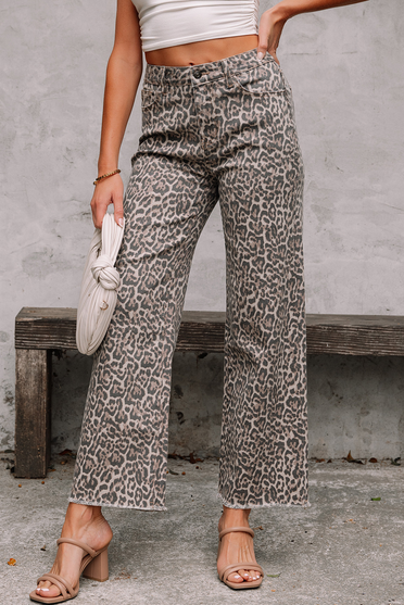 Leopard Wide Leg Crop Jeans