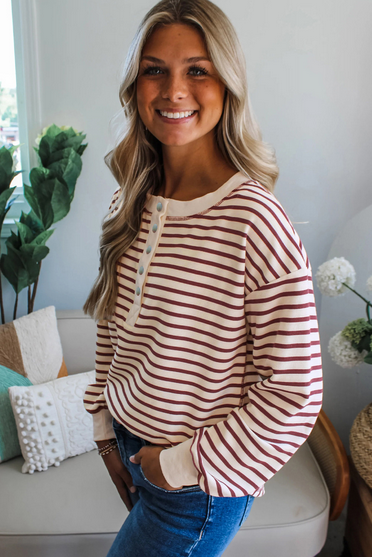 Burgundy Babe Longsleeve Striped Top